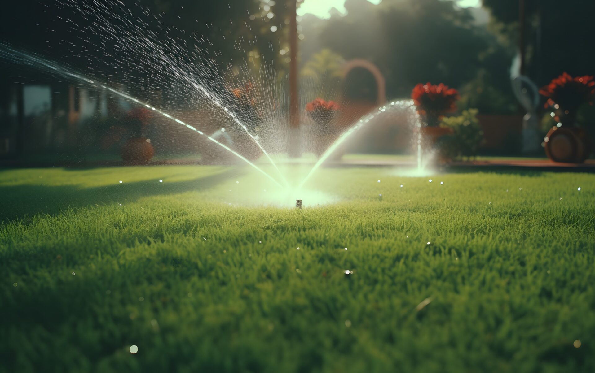 Sprinkler watering grass in the garden