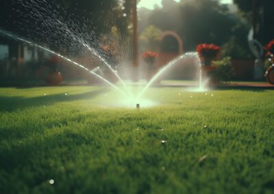 Sprinkler watering grass in the garden